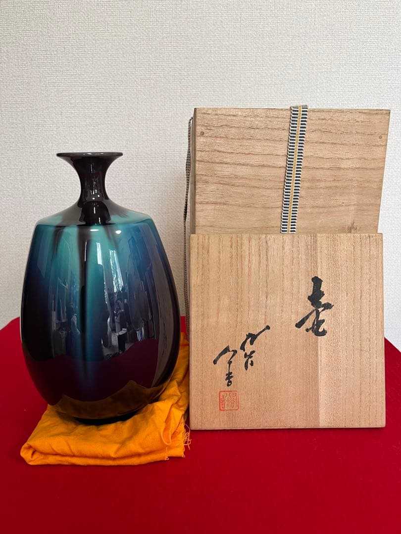 人間国宝 三代 徳田八十吉 彩釉 壺 管理T274 共箱 共布 付