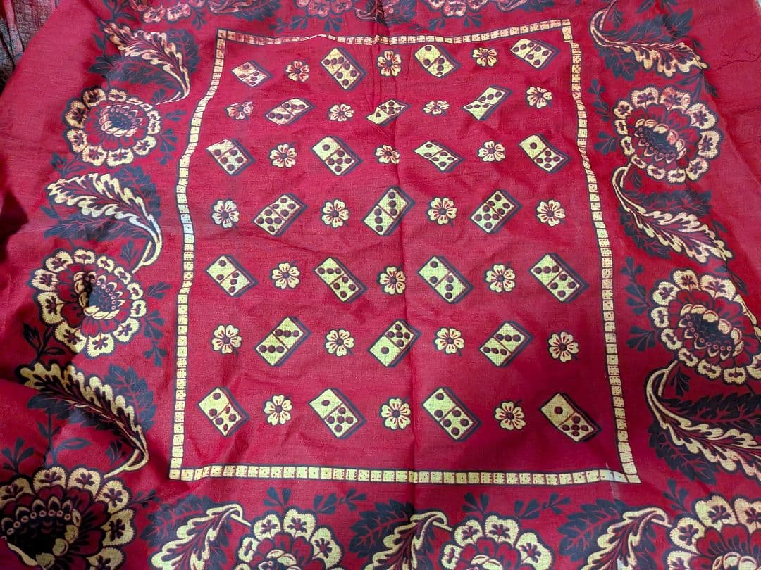 アンティーク　未裁断バンダナ　ダイス　フランス　1900s