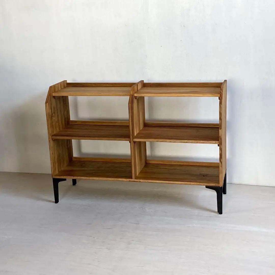 古い木製 オープンラック 鉄脚 木製棚