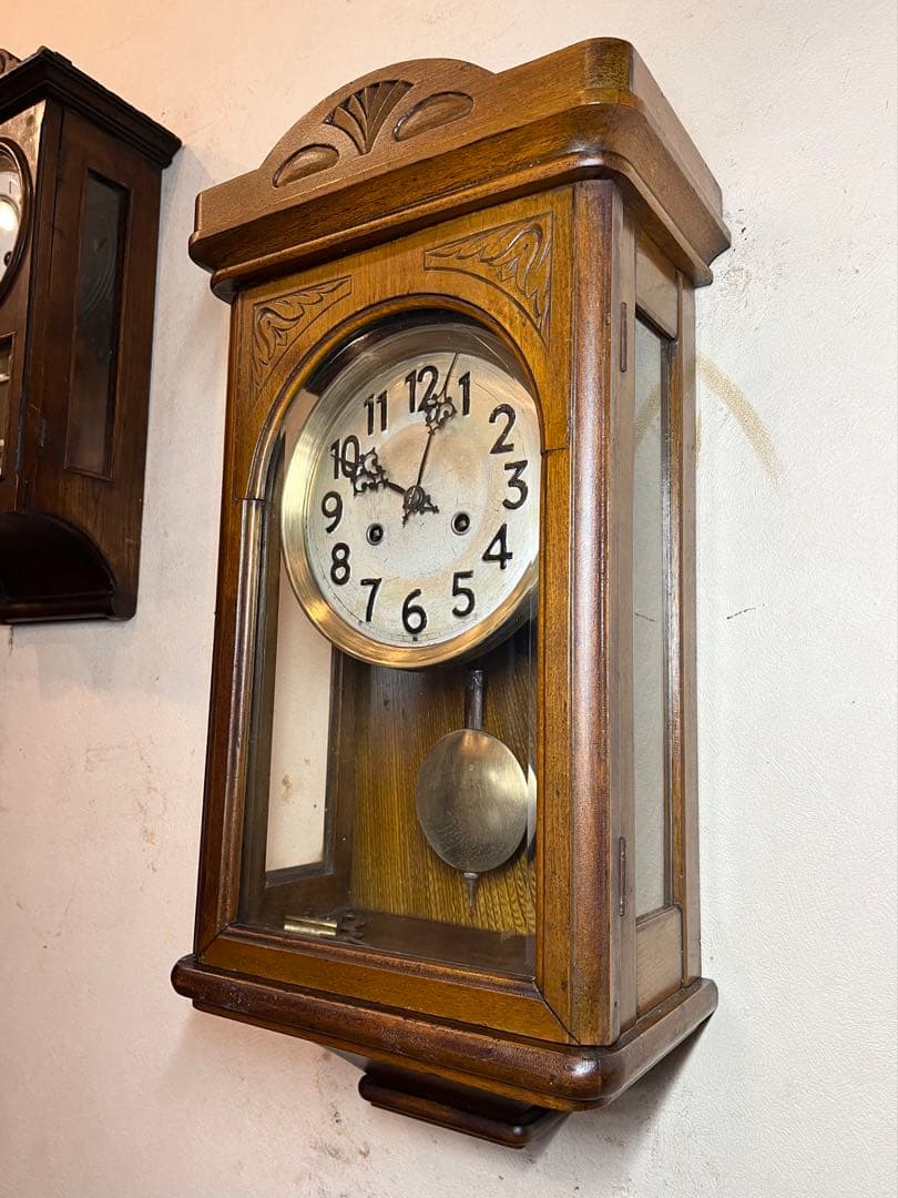 ユンハンス　横幅広型　柱時計　古時計　振り子　レトロ　アンティーク時計　精工舎