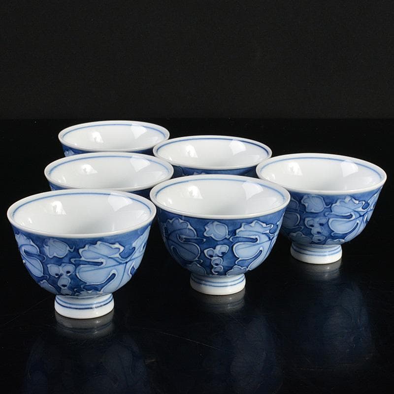 煎茶道具　 染付　柘榴文　煎茶碗　六客　在銘　V　R6774