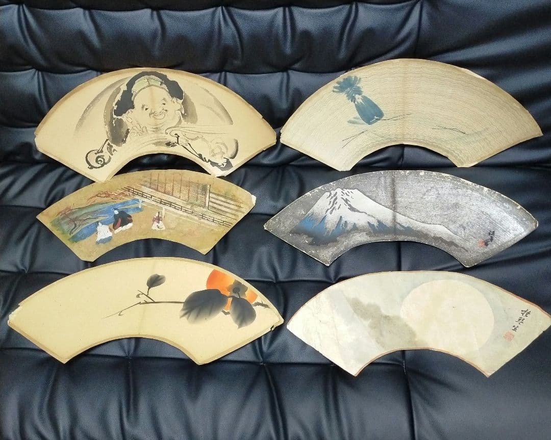 襖 絵 6点 骨董 アンティーク 古美術 扇形