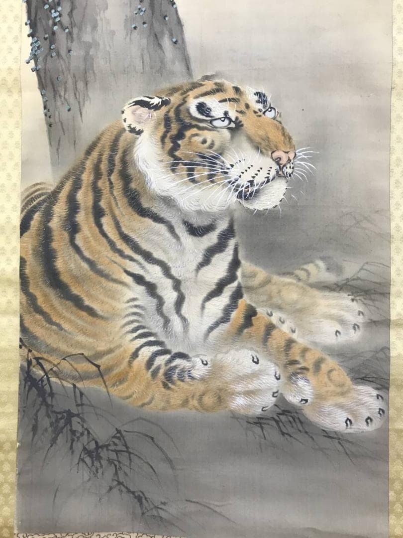 【真作】新谷鉄僊/猛虎図/掛軸/名家伝来/AD-394