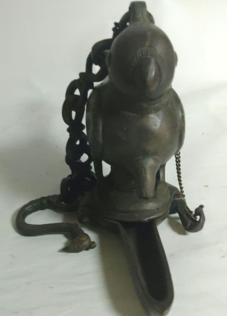 オイルランプ　鳥形　銅製　金属工芸　珍品　アンティーク　カ10