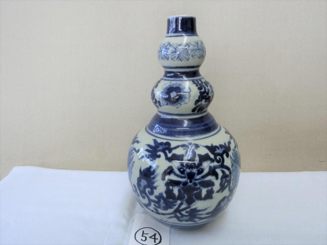 コレクション！【瓢箪徳利　ひさご型　花瓶　つる花染付文　花器・54】◆鑑賞陶磁器